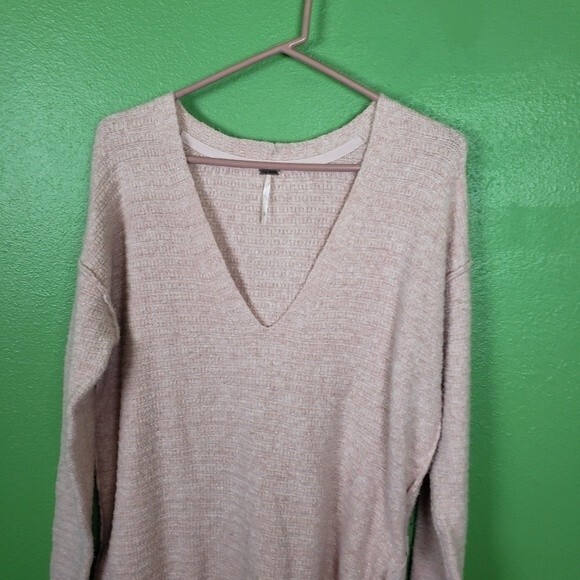 Free People Oversized Baby Pink Knit Tunic Laced Cotton Sweater Dress Size Small - Picture 8 of 11